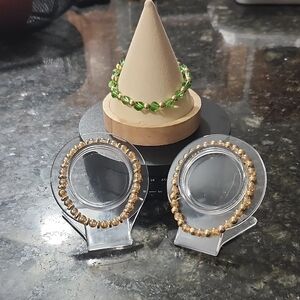 Handmade Green and Gold Beaded Bracelet Set